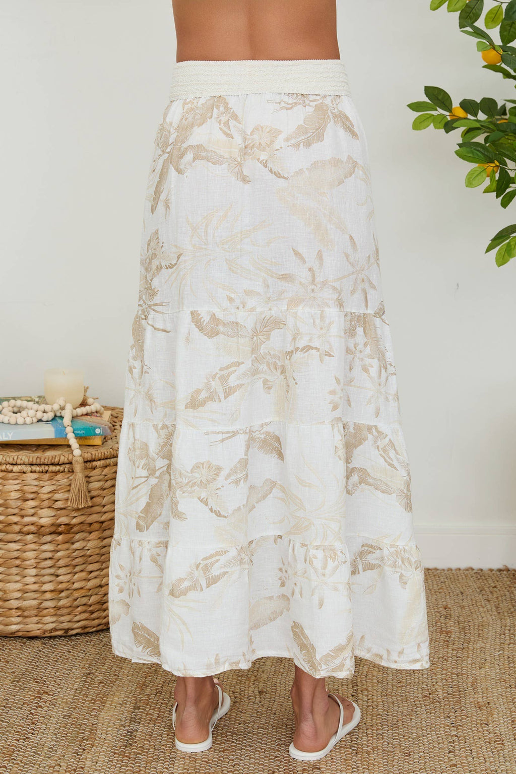 Tropical Tiered Linen Maxi Skirt