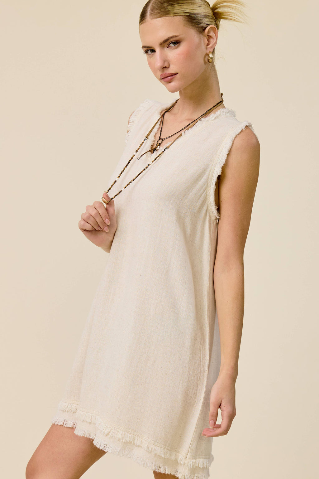 Cut Edge V-Neck Mini Dress