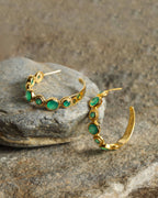 Gold Plated Green Onyx Hoop Earring