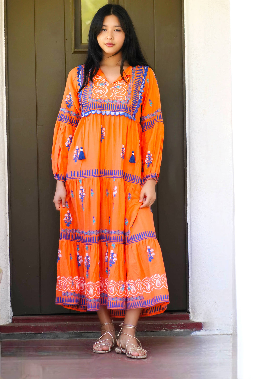Orange Hand-Block Printed Dress