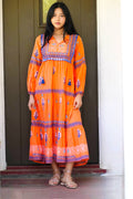 Orange Hand-Block Printed Dress
