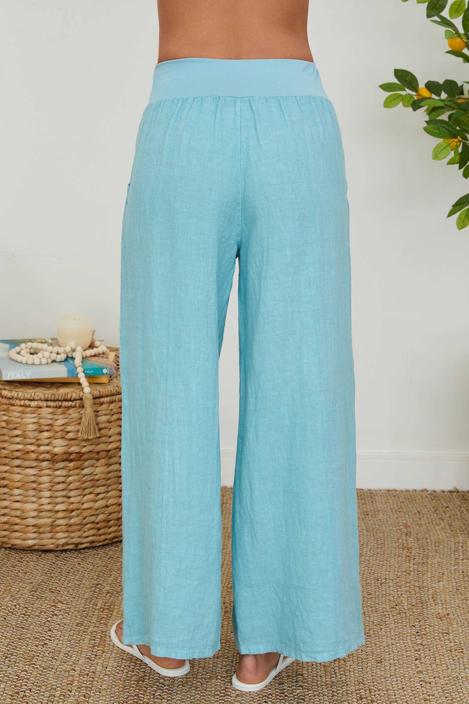 Blue Zuccero Wide Leg Linen Pants