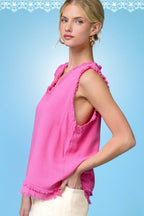 Gauze Cut Edge V-neck Top
