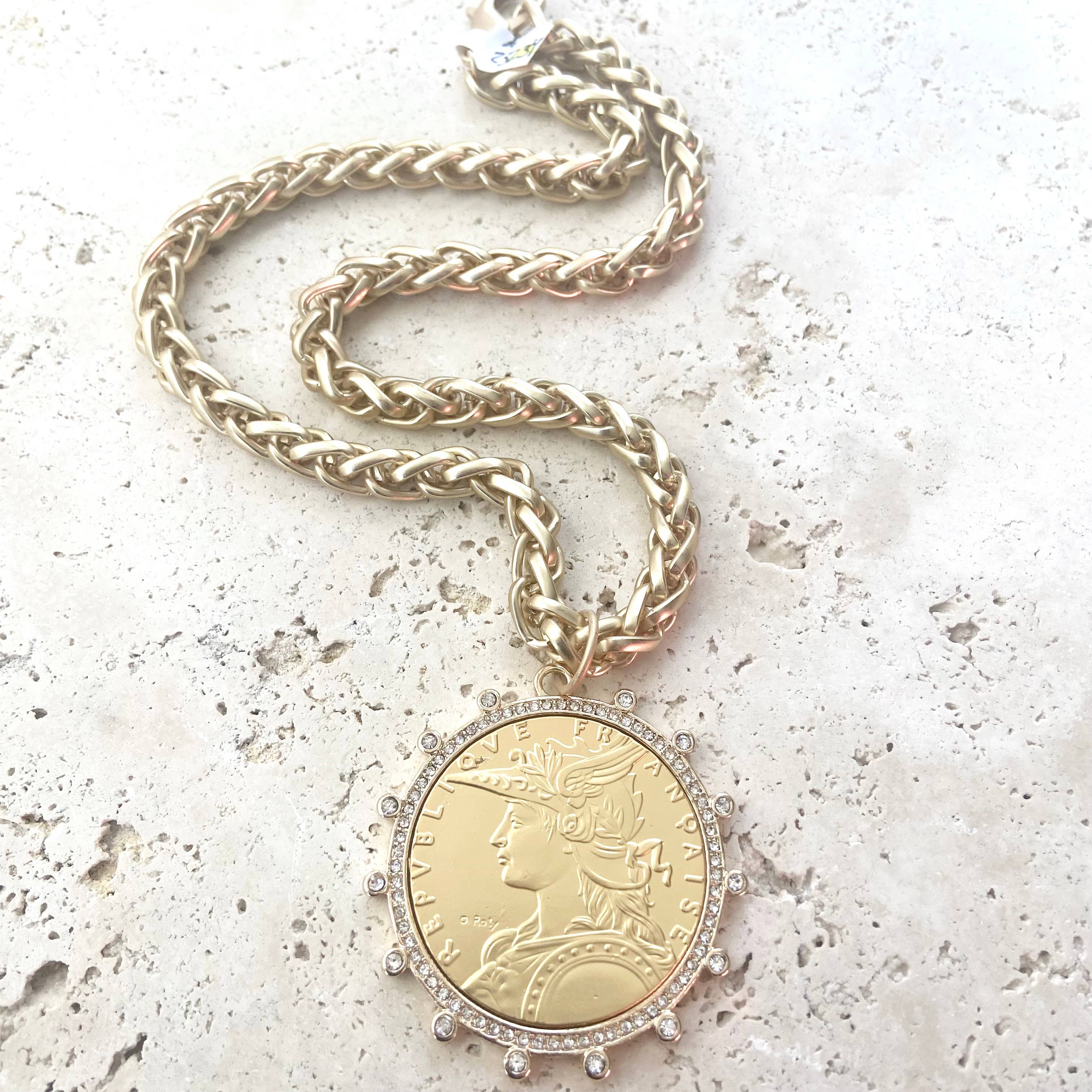 Matte Gold French Coin Necklace