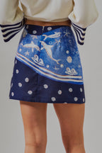 Ocean Print Wrap Skirt With Tie Waist