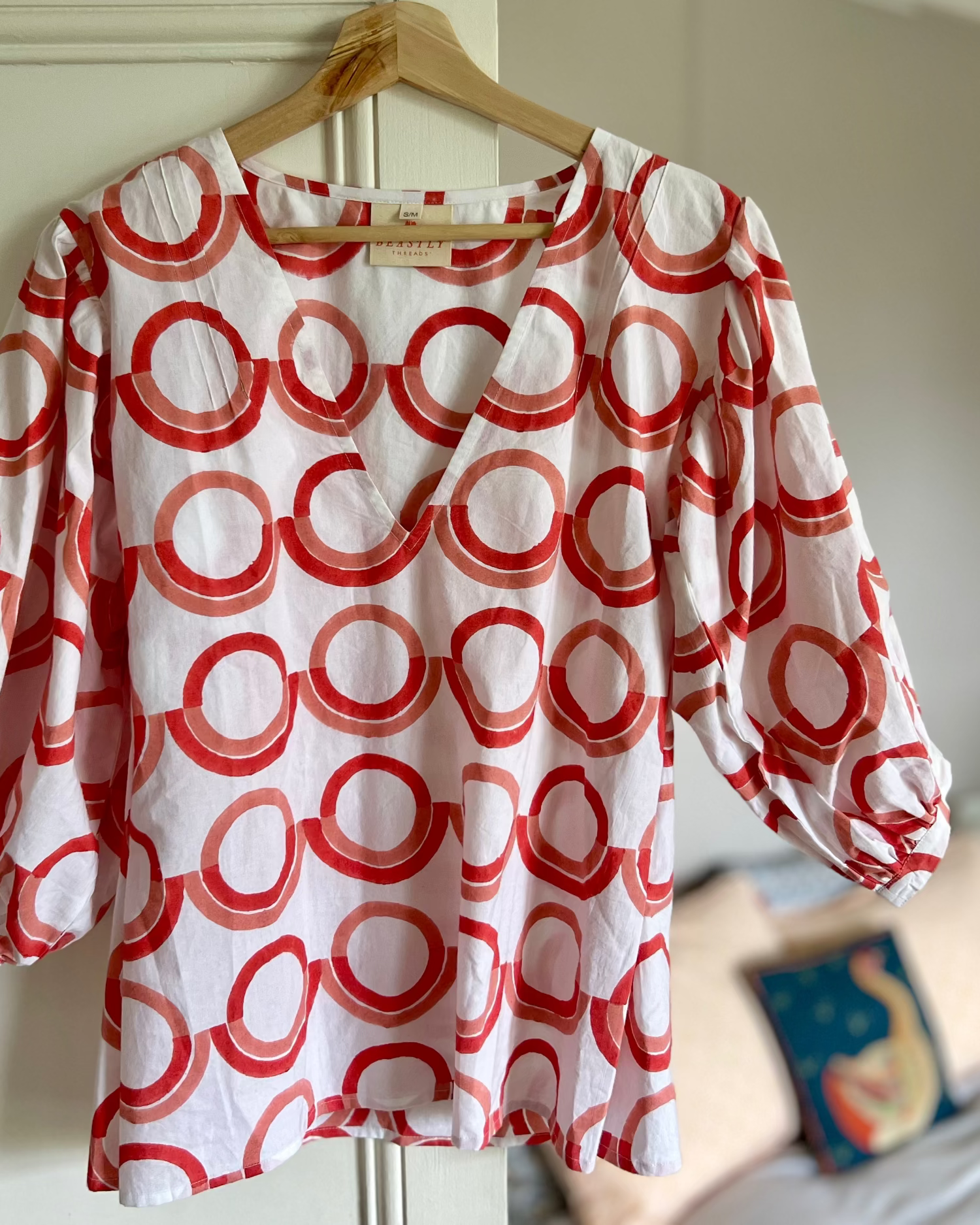 Coral Prairie Puff Sleeve Blouse