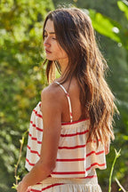 Sleeveless Striped Tie-Front Top