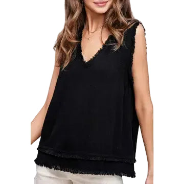Gauze Cut Edge V-neck Top