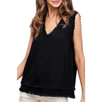 Gauze Cut Edge V-neck Top