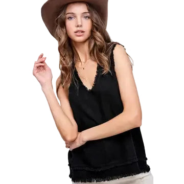 Gauze Cut Edge V-neck Top