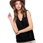 Gauze Cut Edge V-neck Top