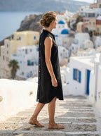 Sleeveless Black Linen Button Dress