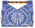 Blue and White Palm Tree Beaded Bamboo Top Handle Bag