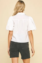 White Bubble Sleeve Top