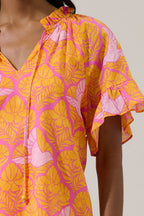 Jaidy Floral Bird Split Neck Top