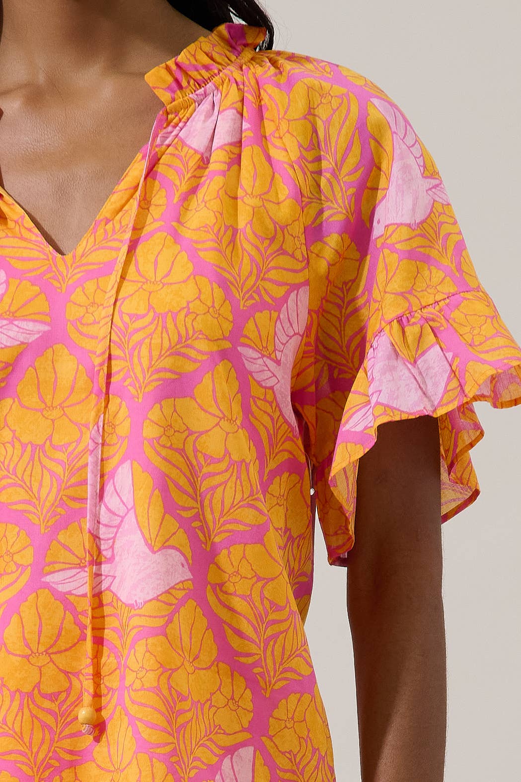 Jaidy Floral Bird Split Neck Top