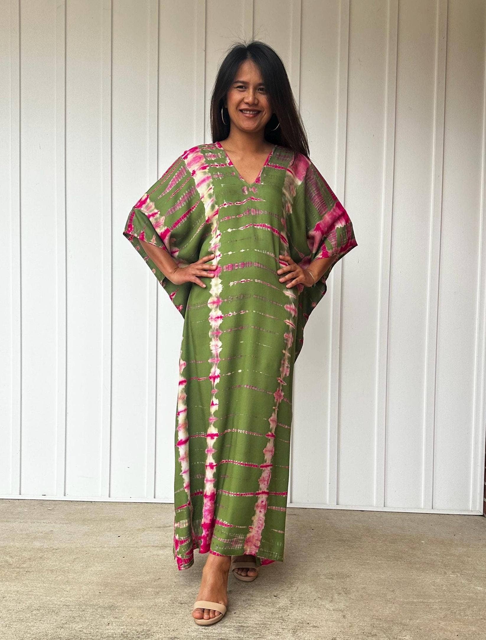Nora Olive Green Tie Dye Kaftan