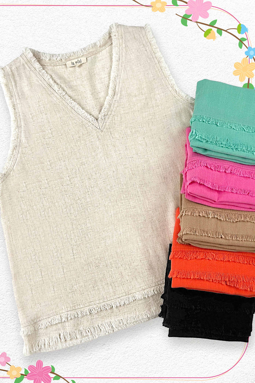 Gauze Cut Edge V-neck Top