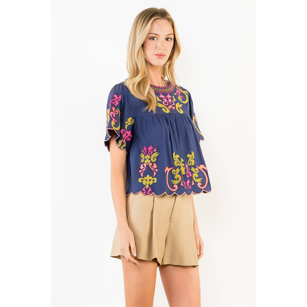 Orange Embroidery Detail Top