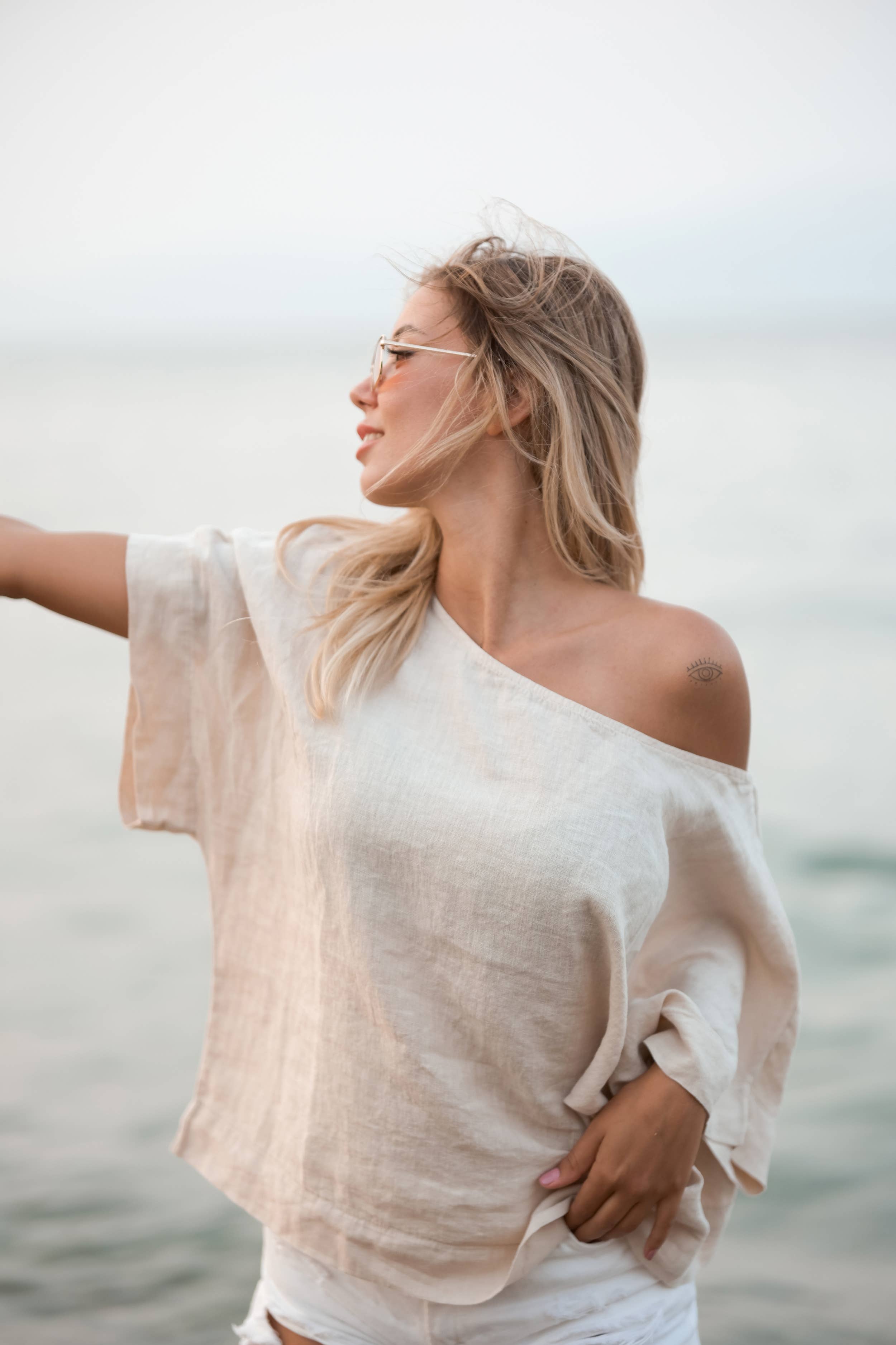 Pure Linen Scoop Neck Top