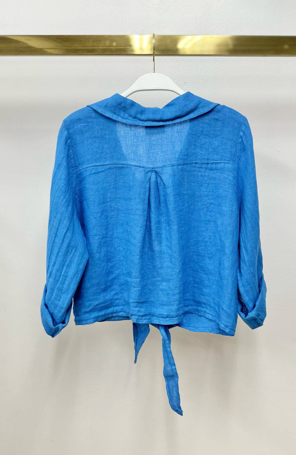 Linen Cropped Tie Blouse