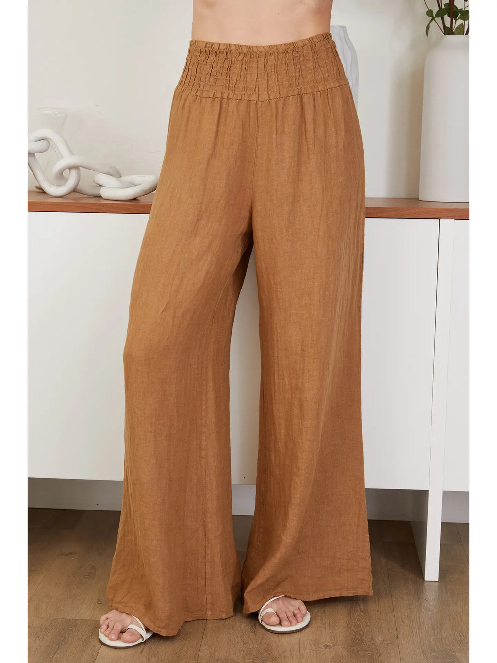 Linen Smocked Waist Pant