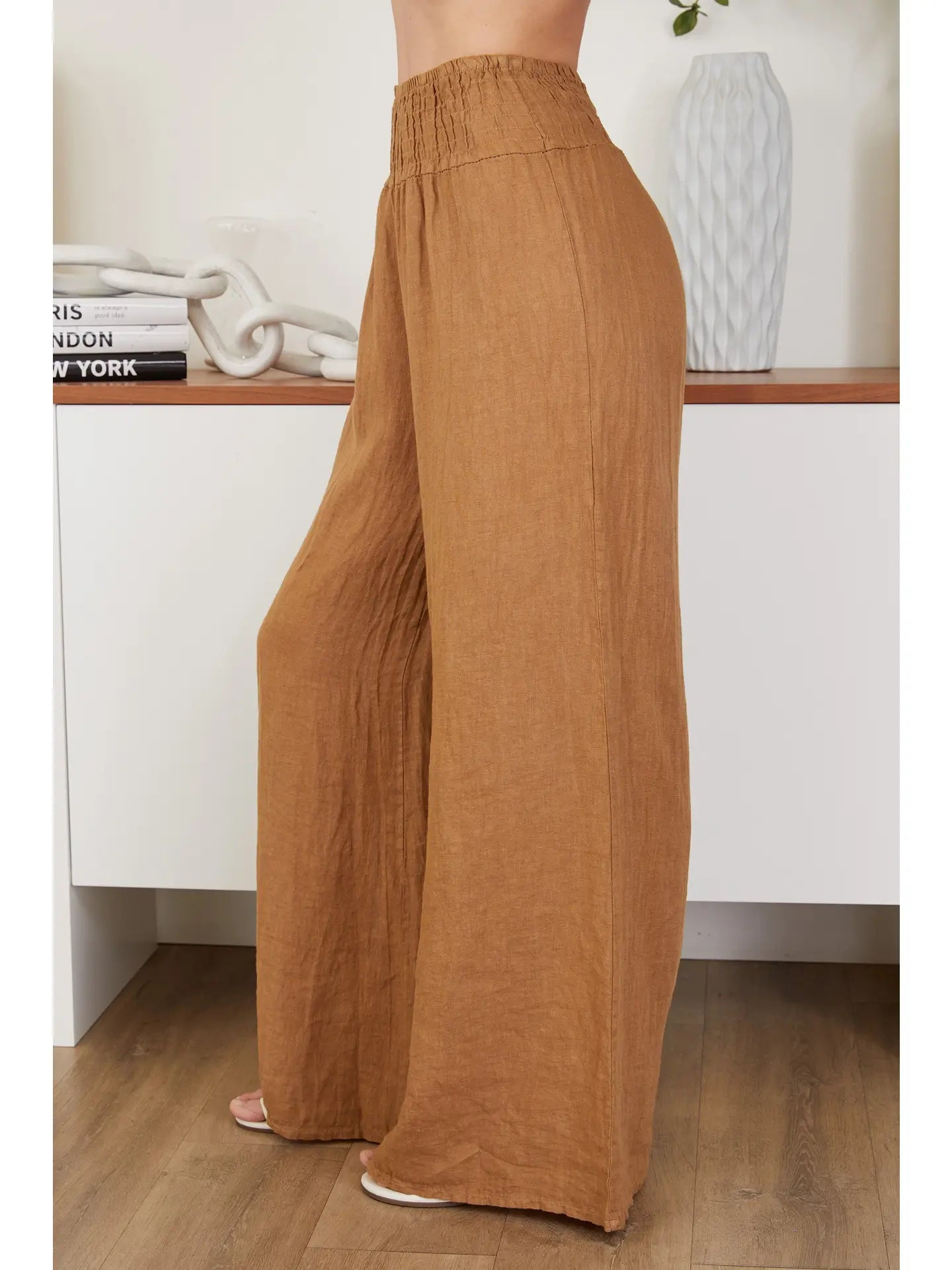Linen Smocked Waist Pant