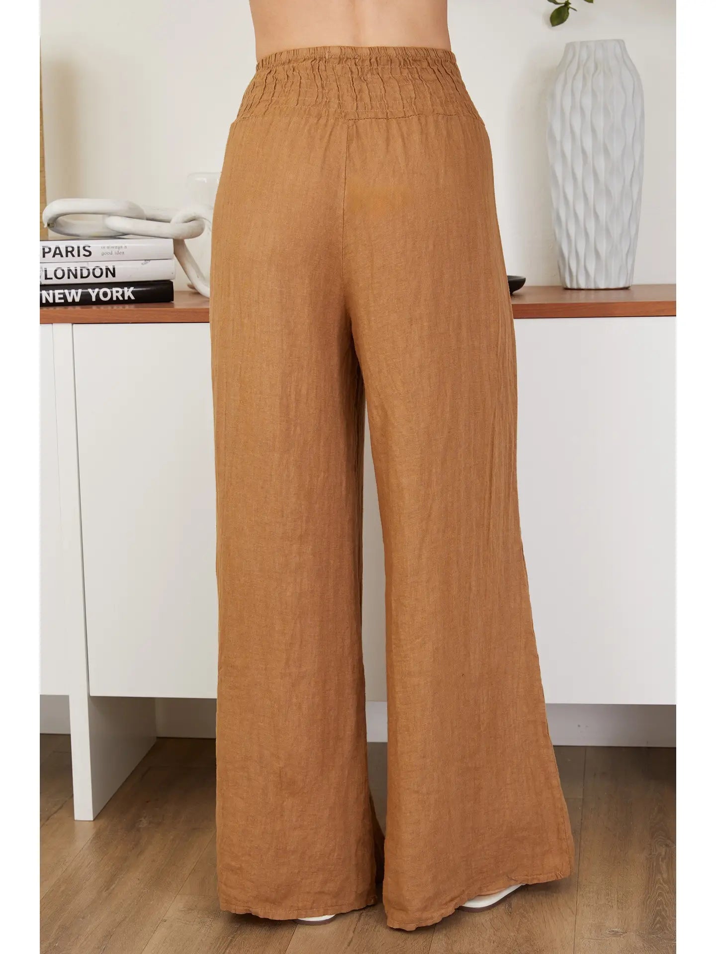 Linen Smocked Waist Pant