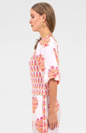 Pink and Orange Floral V-Neck Top