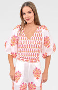 Pink and Orange Floral V-Neck Top