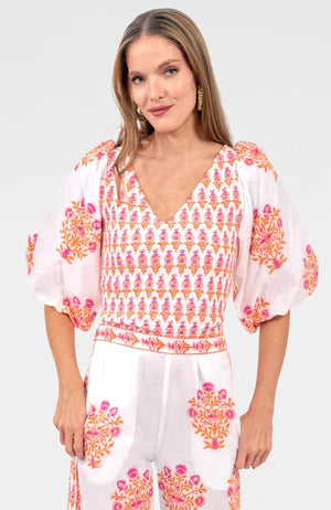 Pink and Orange Floral V-Neck Top