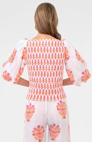 Pink and Orange Floral V-Neck Top