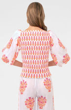 Pink and Orange Floral V-Neck Top