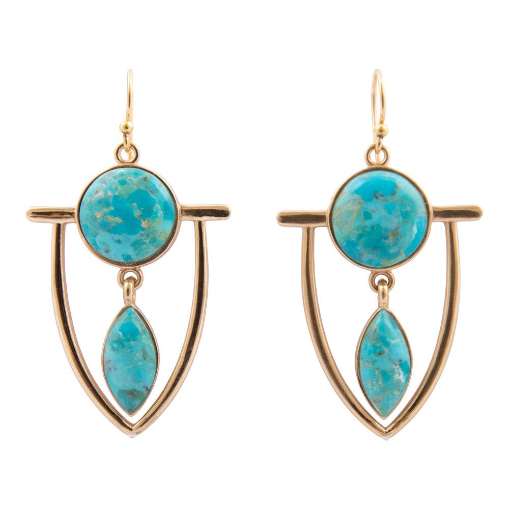 Double Drop Turquoise and Gold Statement Earrings