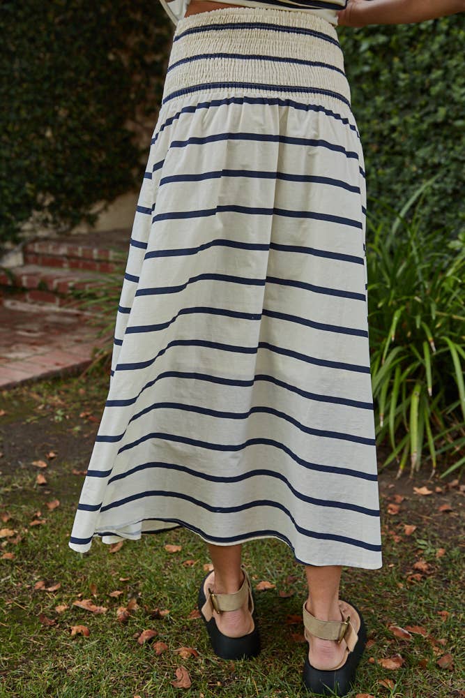 Striped Smocked Midi Skirt