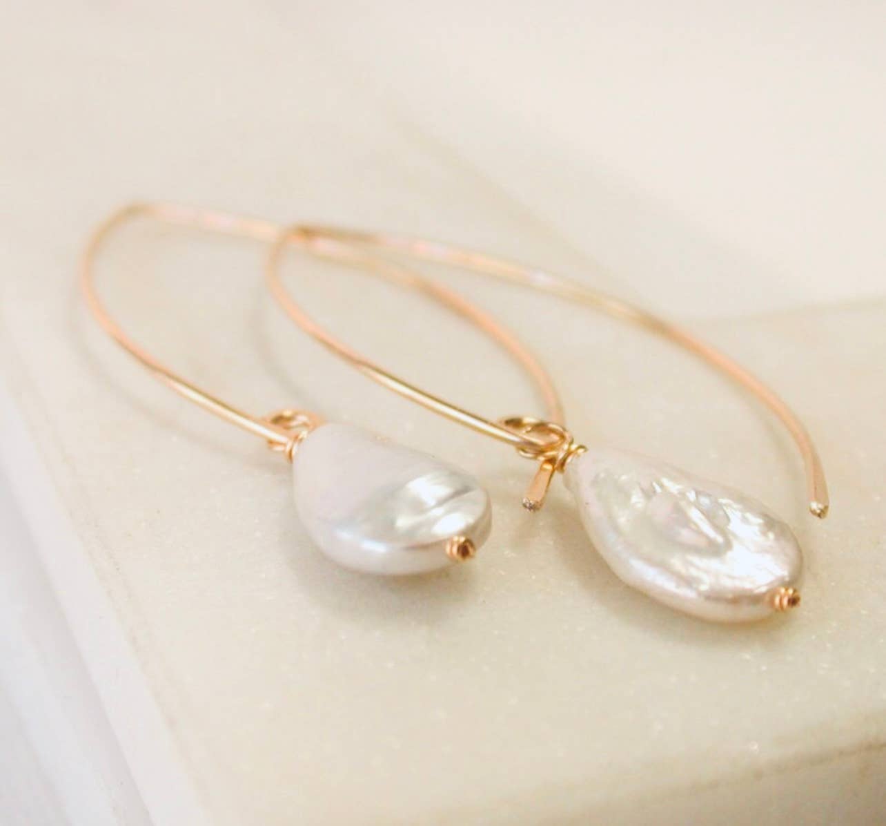 Pearl Teardrop Threader Earrings