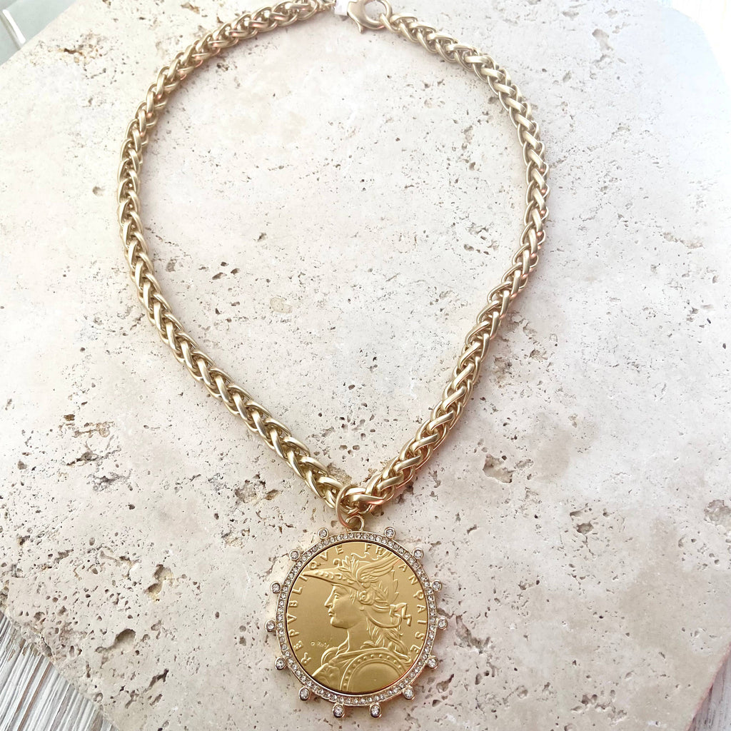 Matte Gold French Coin Necklace