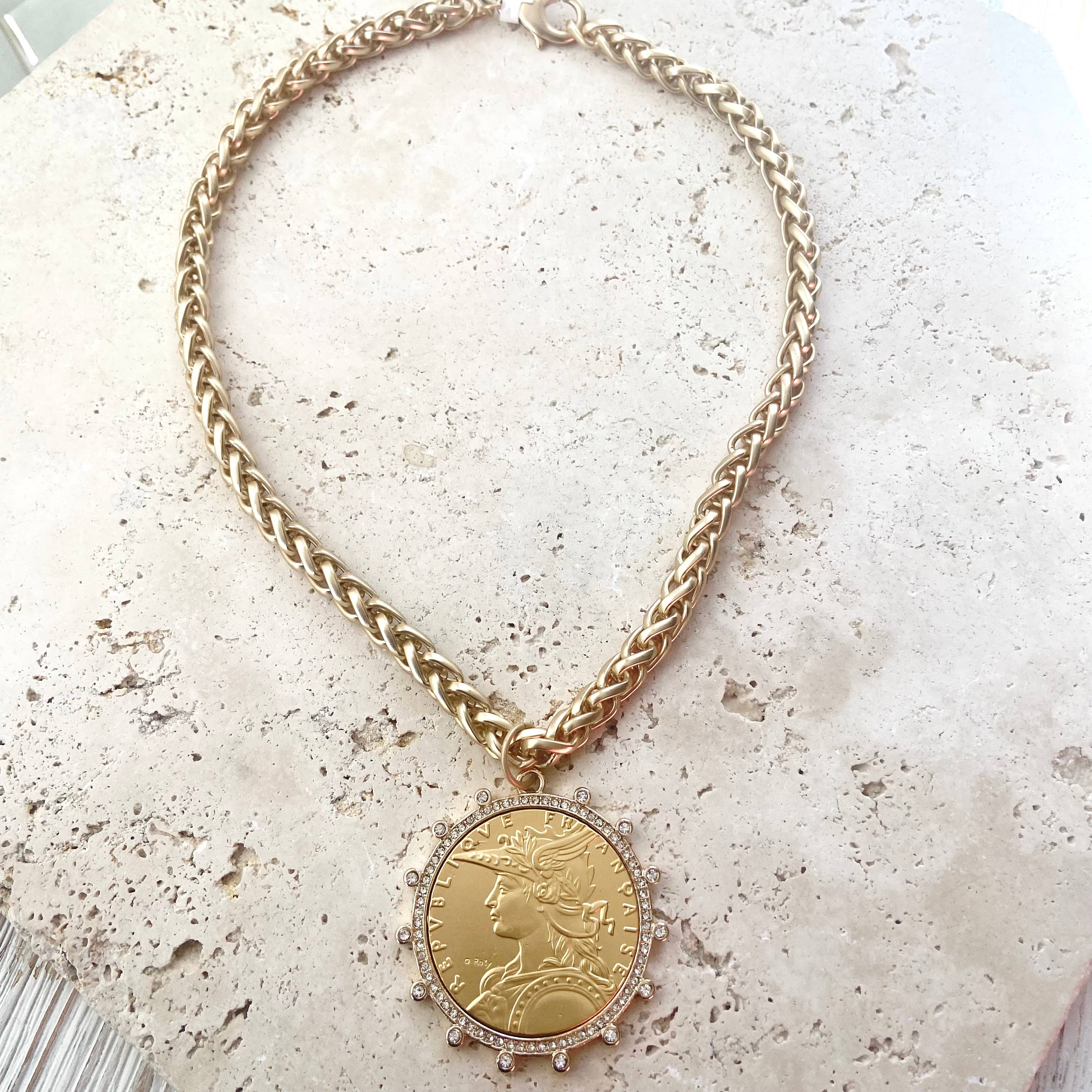 Matte Gold French Coin Necklace