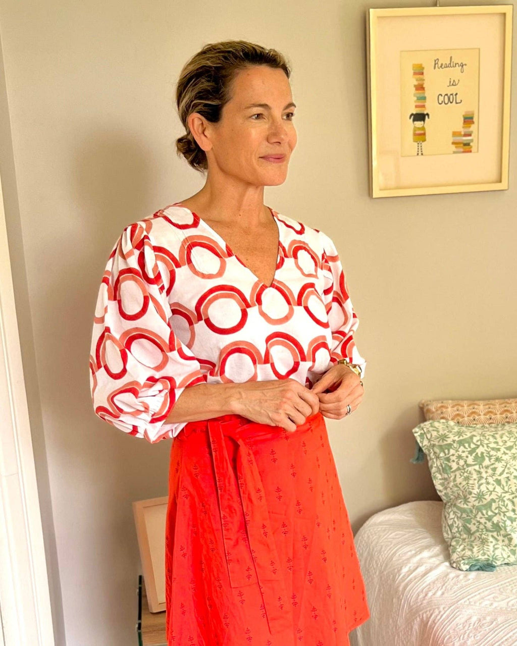 Coral Prairie Puff Sleeve Blouse