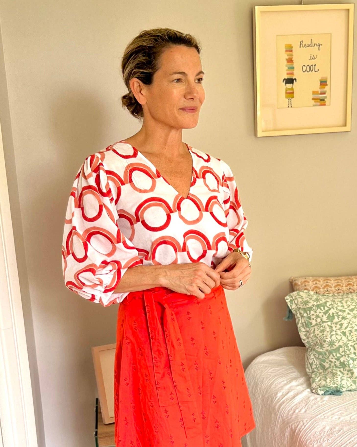 Coral Prairie Puff Sleeve Blouse
