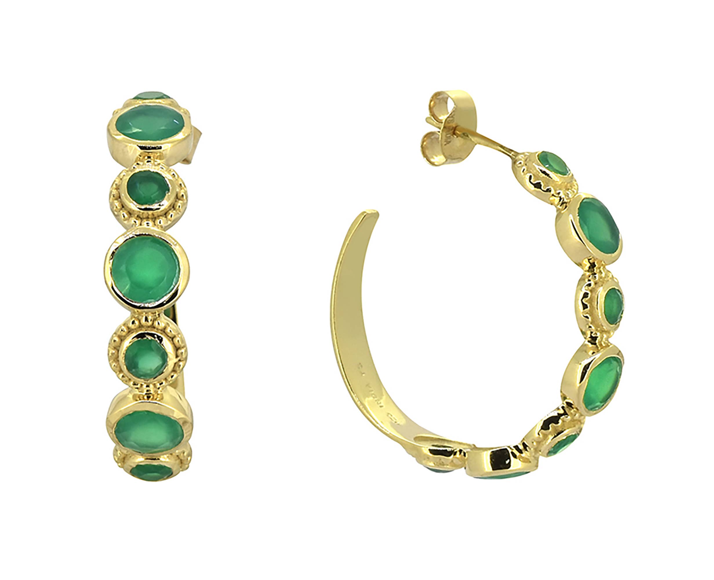 Gold Plated Green Onyx Hoop Earring