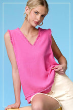 Gauze Cut Edge V-neck Top