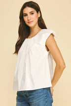Pleated Flutter Sleeve Blouse