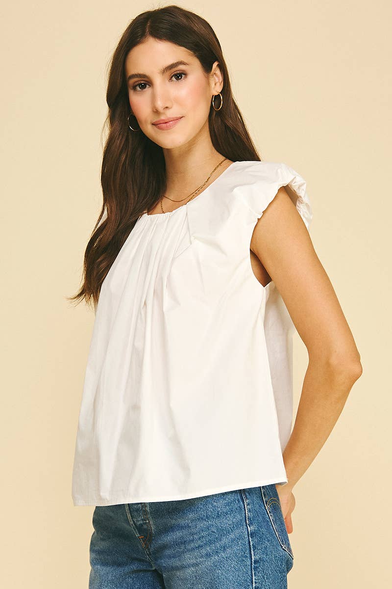 Pleated Flutter Sleeve Blouse