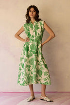 Hibiscus Cap-Sleeve Midi Dress