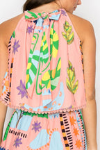 Coral Retro Tropical Print Top
