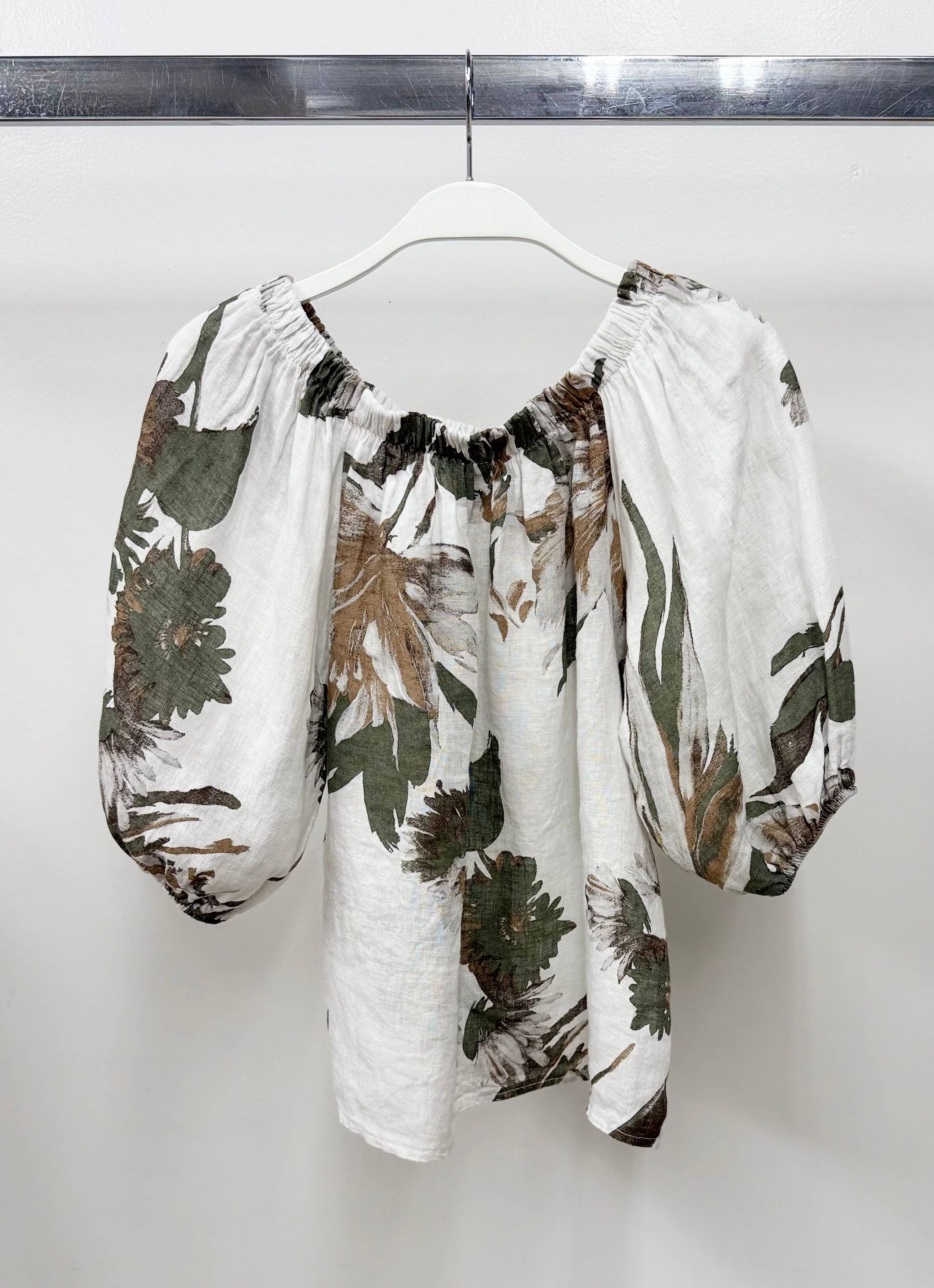Wild Peonies Off-Shoulder Linen Blouse
