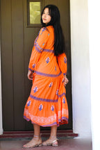 Orange Hand-Block Printed Dress