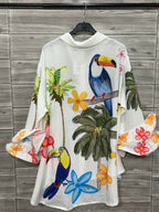 Tropical Ruffle Bell Sleeve Top