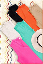 Gauze Cut Edge V-neck Top